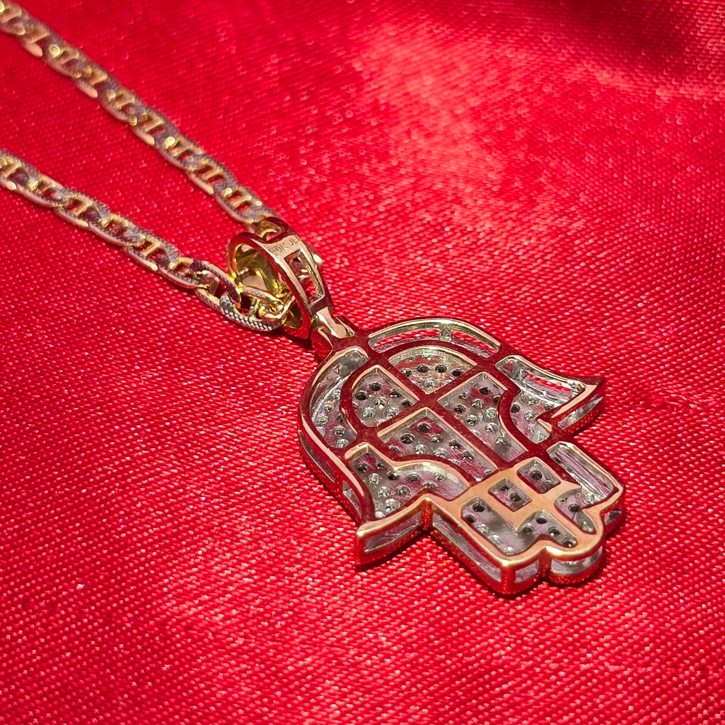 10K Yellow Gold Diamond Hamsa Hand Necklace Set | Unisex | 0.33 CTW