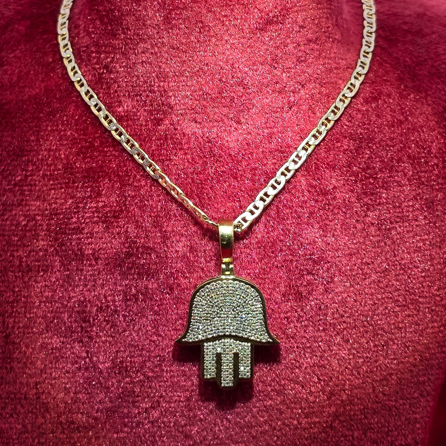 10K Yellow Gold Diamond Hamsa Hand Necklace Set | Unisex | 0.33 CTW