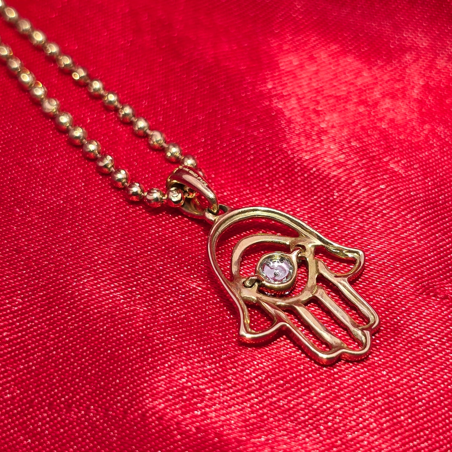 10K Yellow Gold Women's Diamond Hamsa Hand Necklace Set 0.10 CTW | Moon Cut Chain | Protective Evil Eye Charm Jewelry