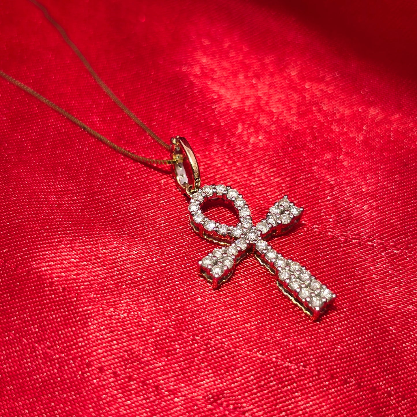 10K Yellow Gold Diamond Ankh Cross Necklace Set for Women | 0.45 CTW
