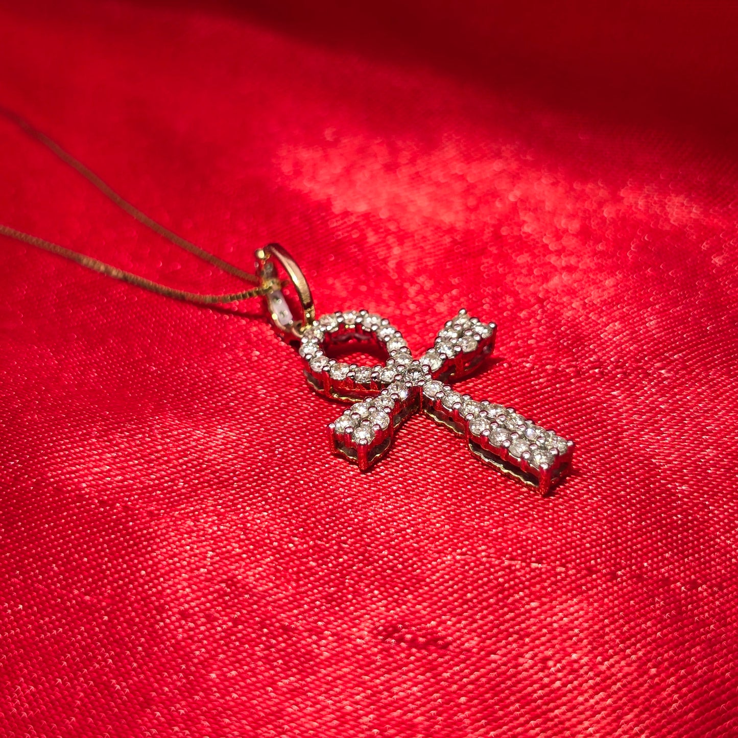 10K Yellow Gold Diamond Ankh Cross Necklace Set for Women | 0.45 CTW
