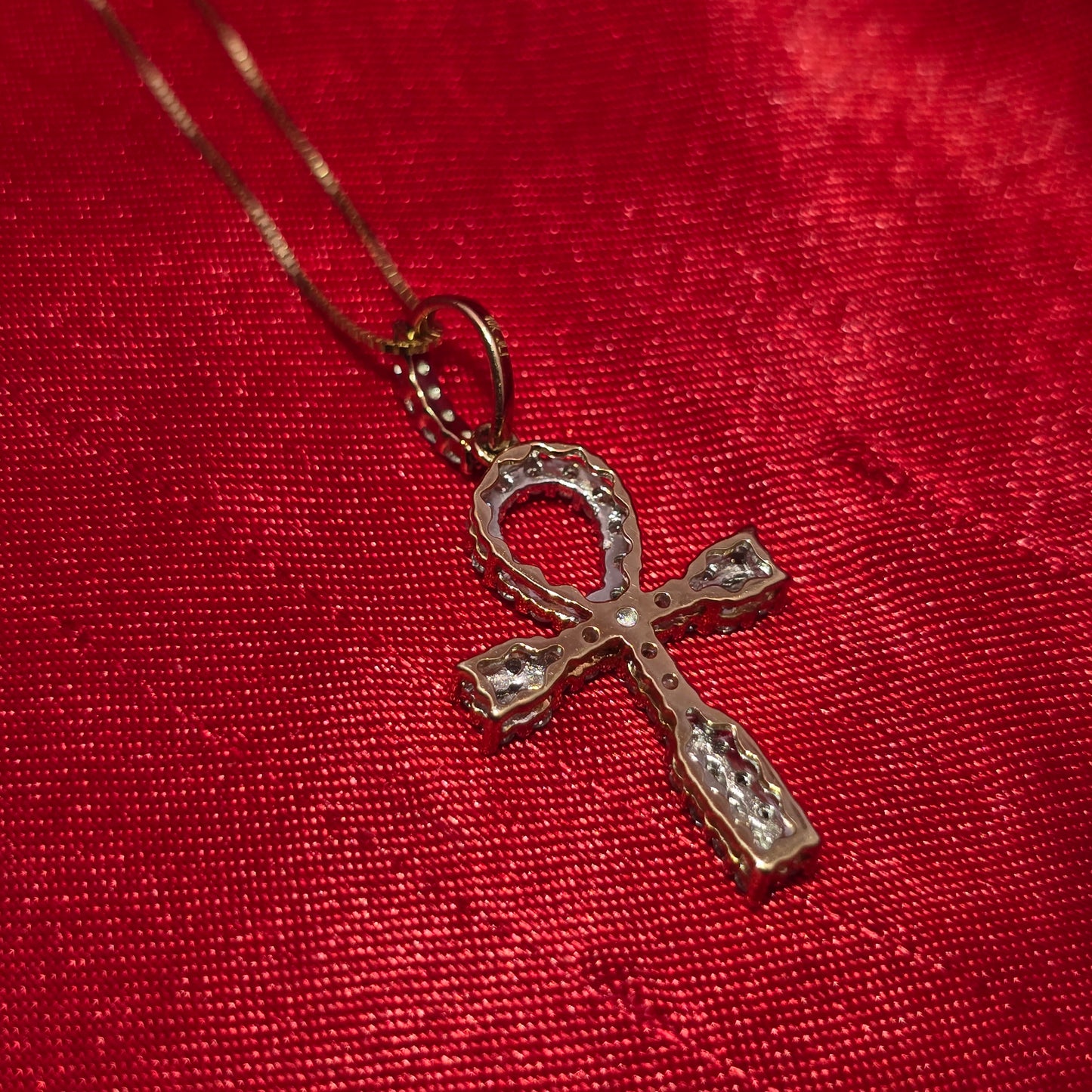 10K Yellow Gold Diamond Ankh Cross Necklace Set for Women | 0.45 CTW