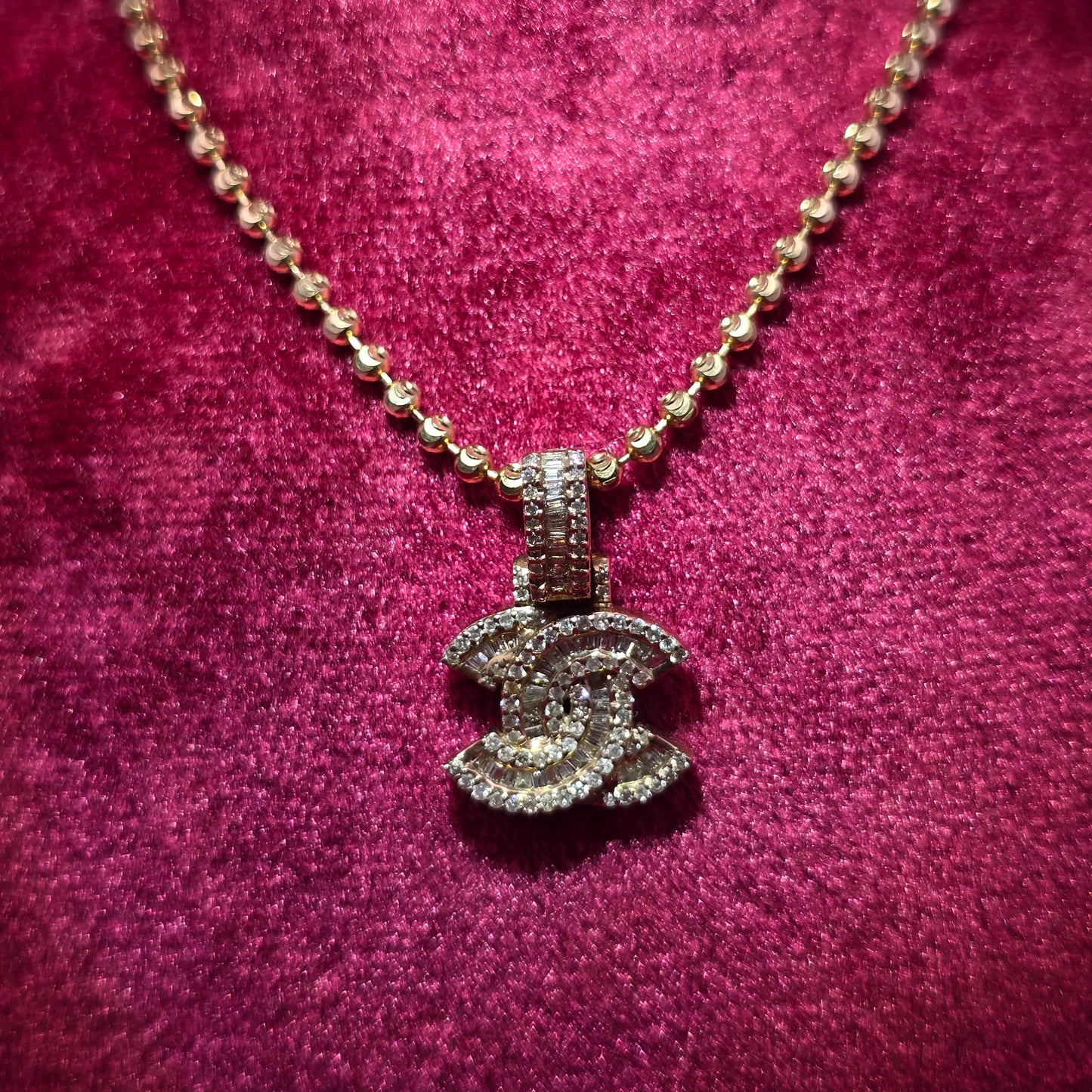 10K Yellow Gold Diamond Double-C Pendant Necklace | Chanel-Inspired | 1.50 CTW