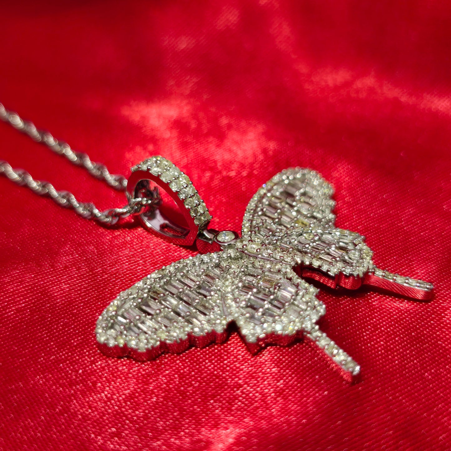 10k White Gold Farandole Butterfly Necklace Set 2.25 ctw