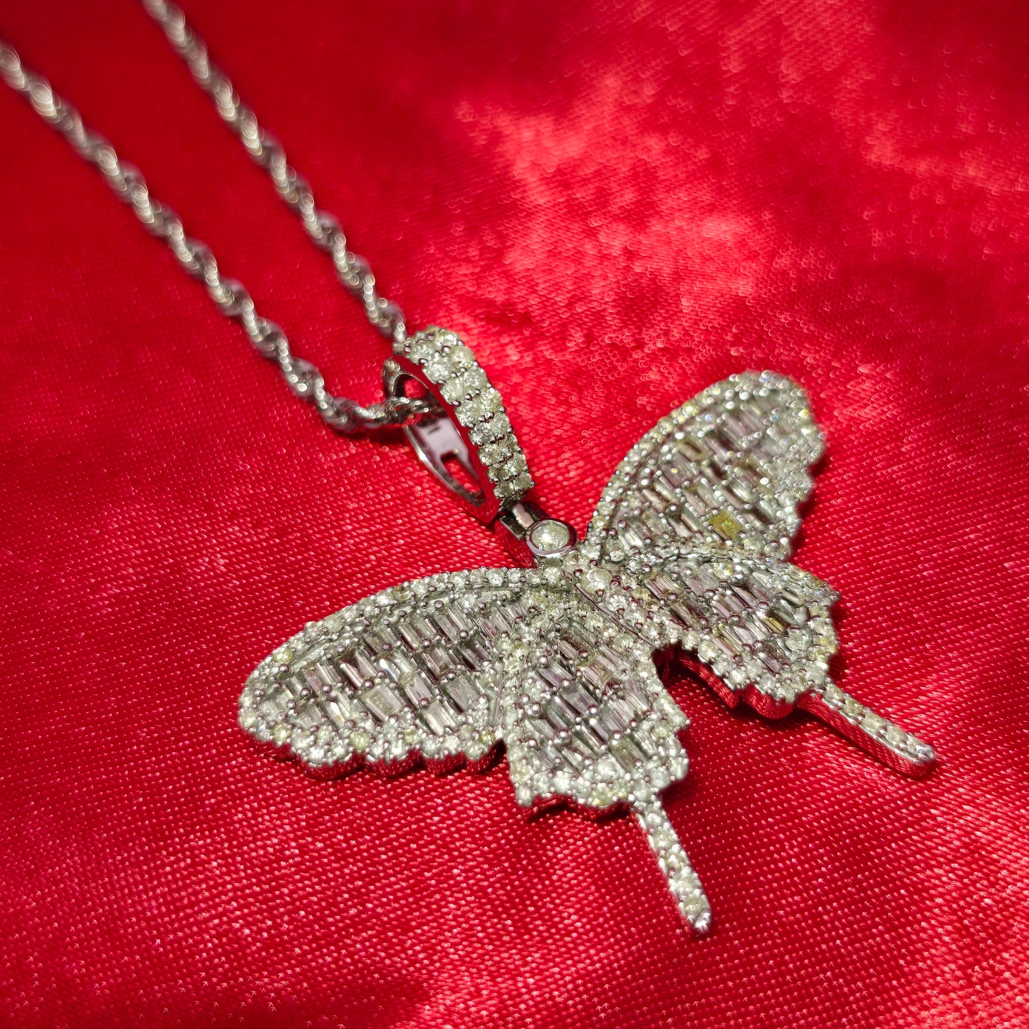 10k White Gold Farandole Butterfly Necklace Set 2.25 ctw