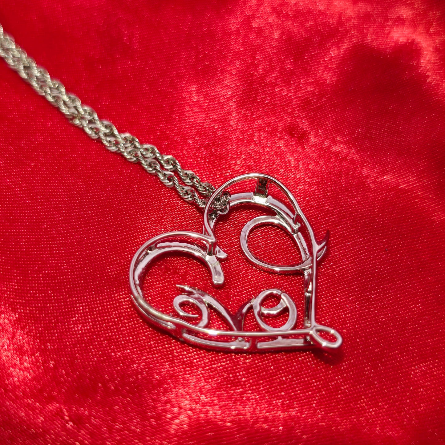 10k White Gold Diamond Heart Love Pendant & Rope Chain 0.26 ctw