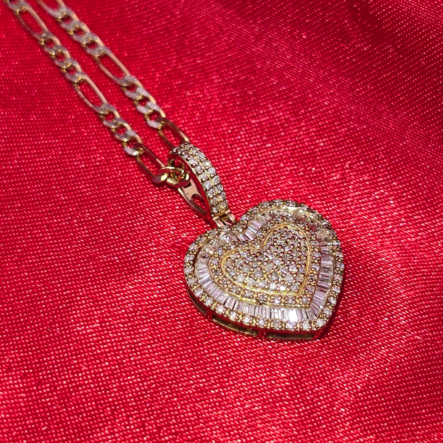 10K Yellow Gold Diamond Heart Pendant with Figaro Chain for Women 0.50 CTW | Jewelry Palace