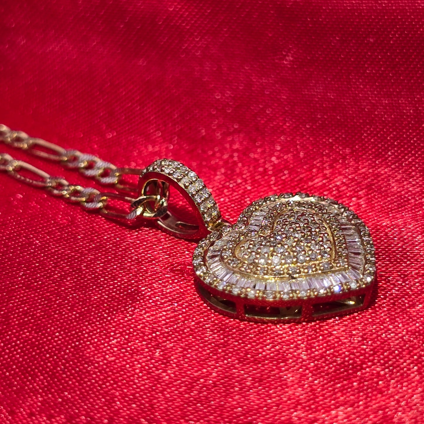 10K Yellow Gold Diamond Heart Pendant with Figaro Chain for Women 0.50 CTW | Jewelry Palace