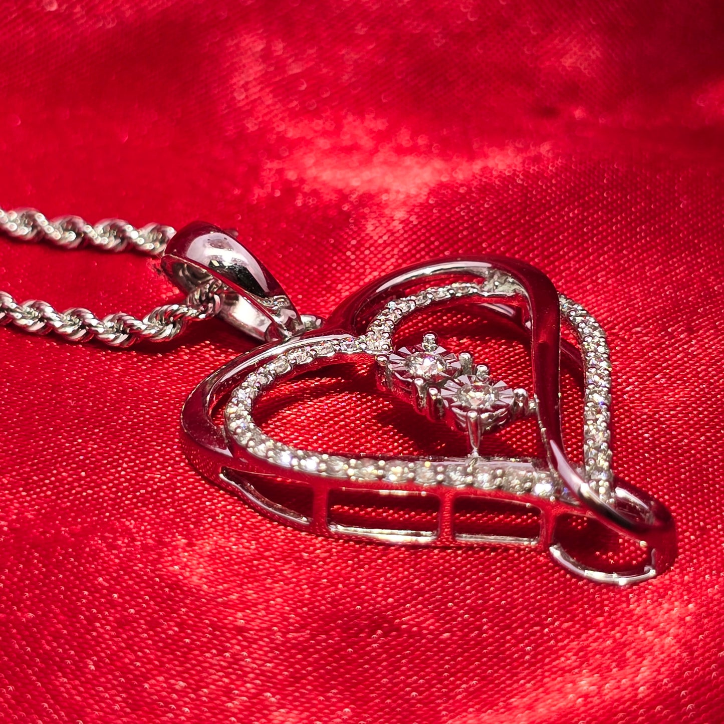 10K White Gold Diamond Heart Pendant with Rope Chain for Women 0.55 CTW | Jewelry Palace