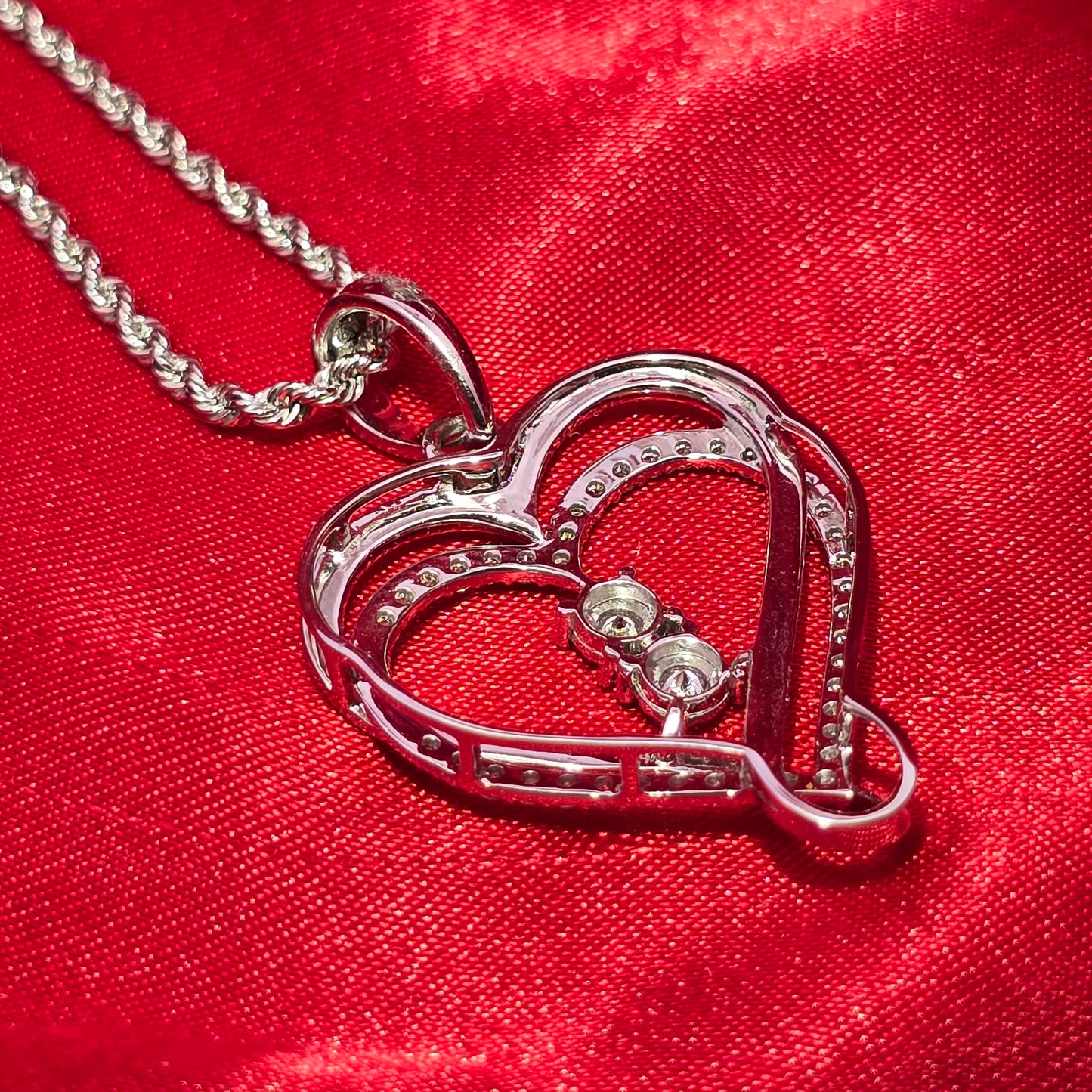 10K White Gold Diamond Heart Pendant with Rope Chain for Women 0.55 CTW | Jewelry Palace