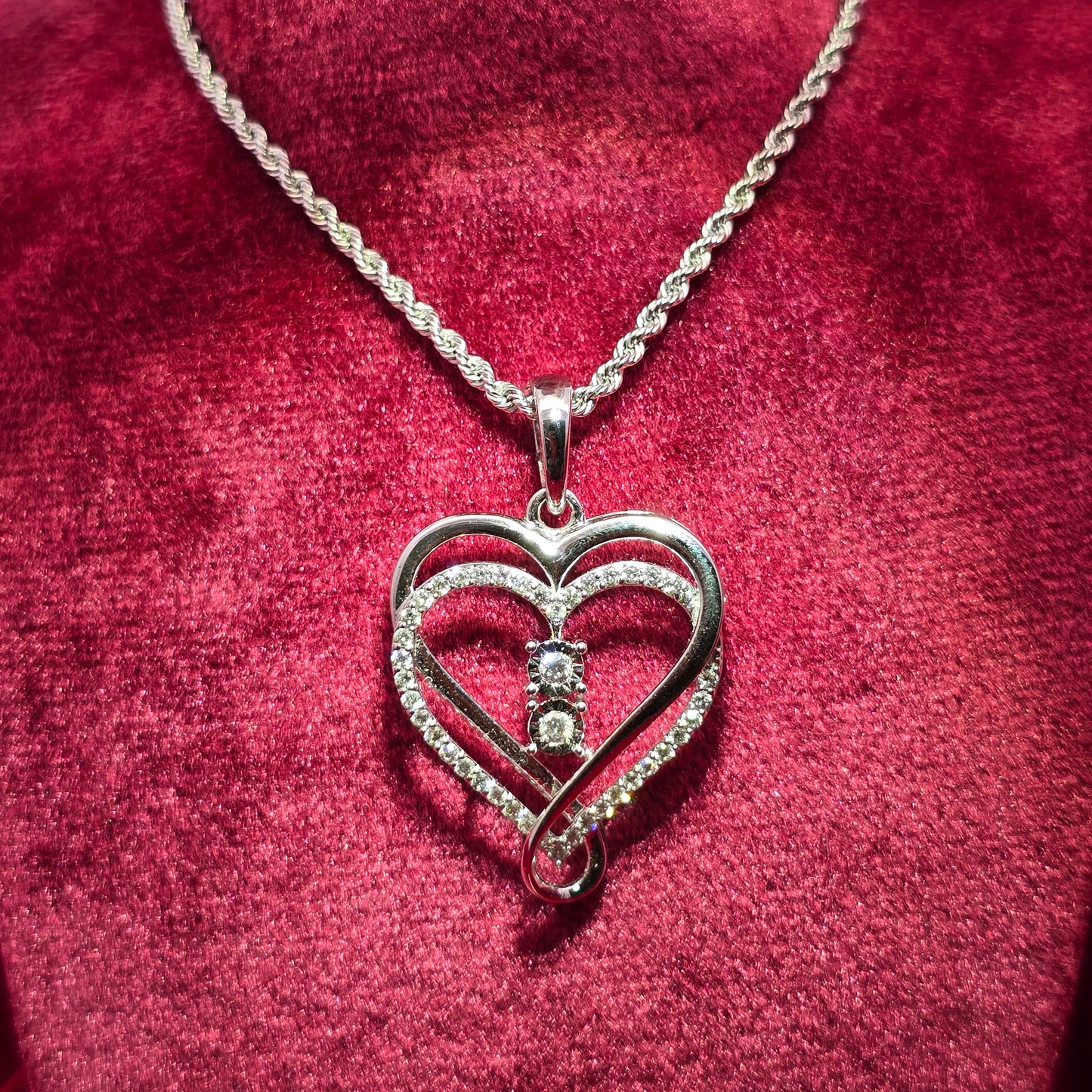 10K White Gold Diamond Heart Pendant with Rope Chain for Women 0.55 CTW | Jewelry Palace