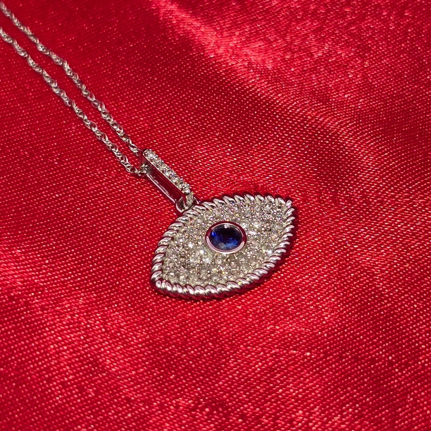 10K White Gold Diamond Evil Eye Necklace for Women 0.25 CTW | Sapphire Center