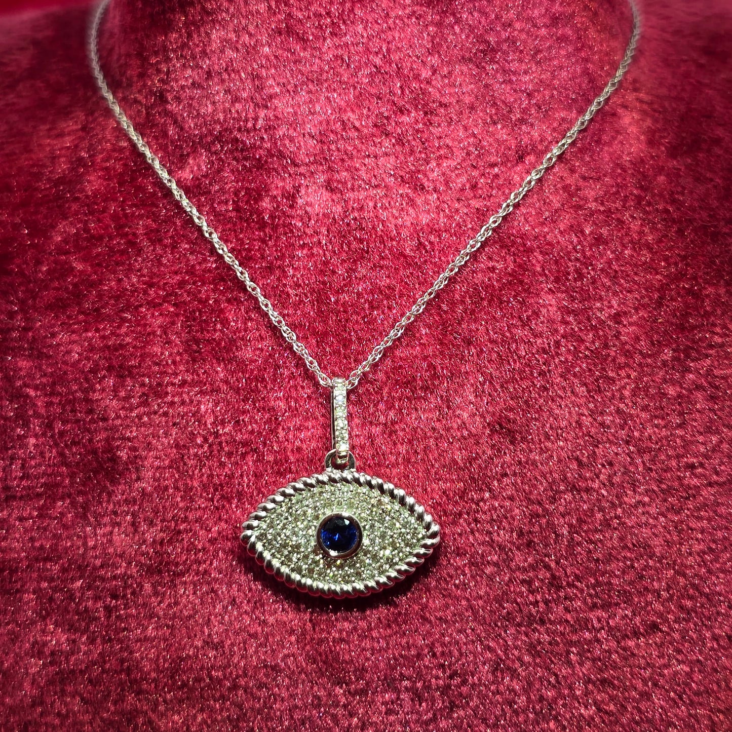 10K White Gold Diamond Evil Eye Necklace for Women 0.25 CTW | Sapphire Center