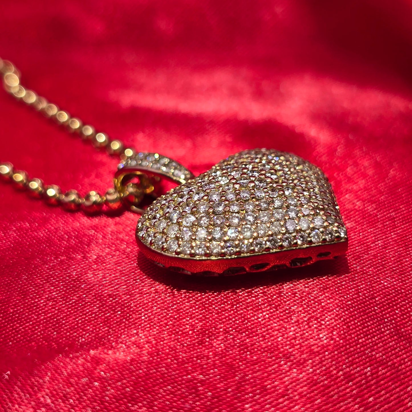 10K Yellow Gold Diamond Heart Pendant with Moon Cut Chain for Women | Iced Heart Look