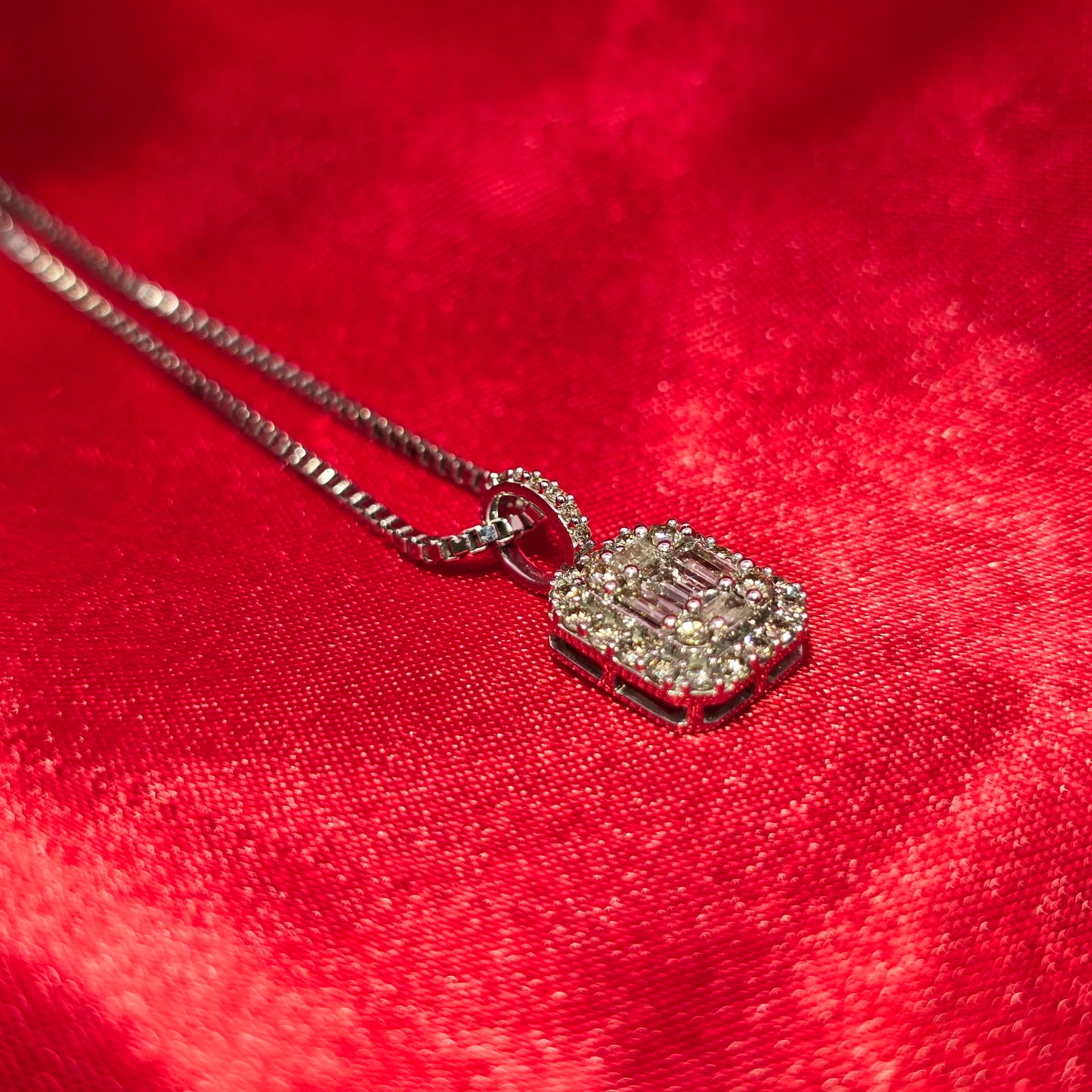 14k White Gold Diamond Square Square Pendant With 10k White Gold Box Chain 0.65 ctw
