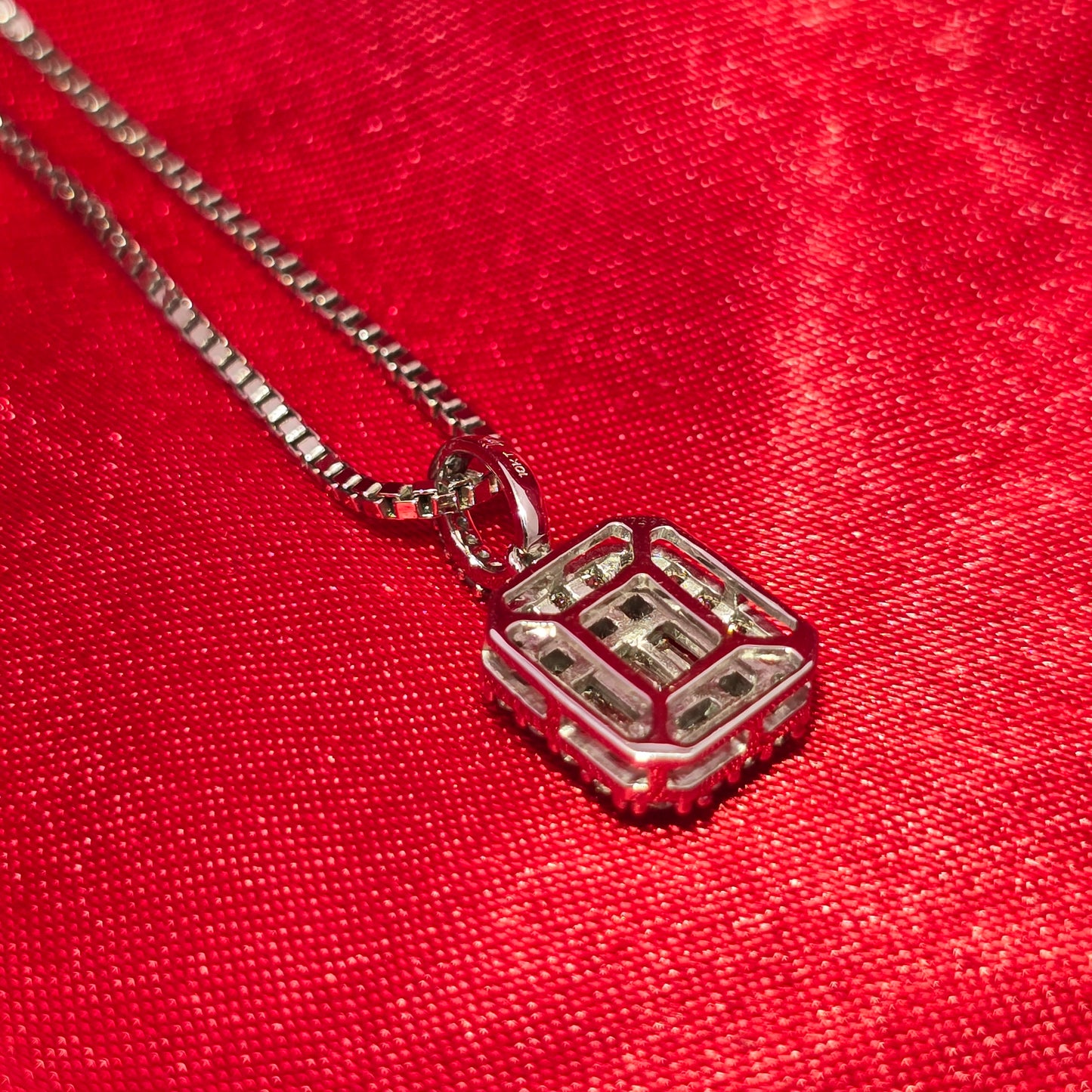 14k White Gold Diamond Square Square Pendant With 10k White Gold Box Chain 0.65 ctw