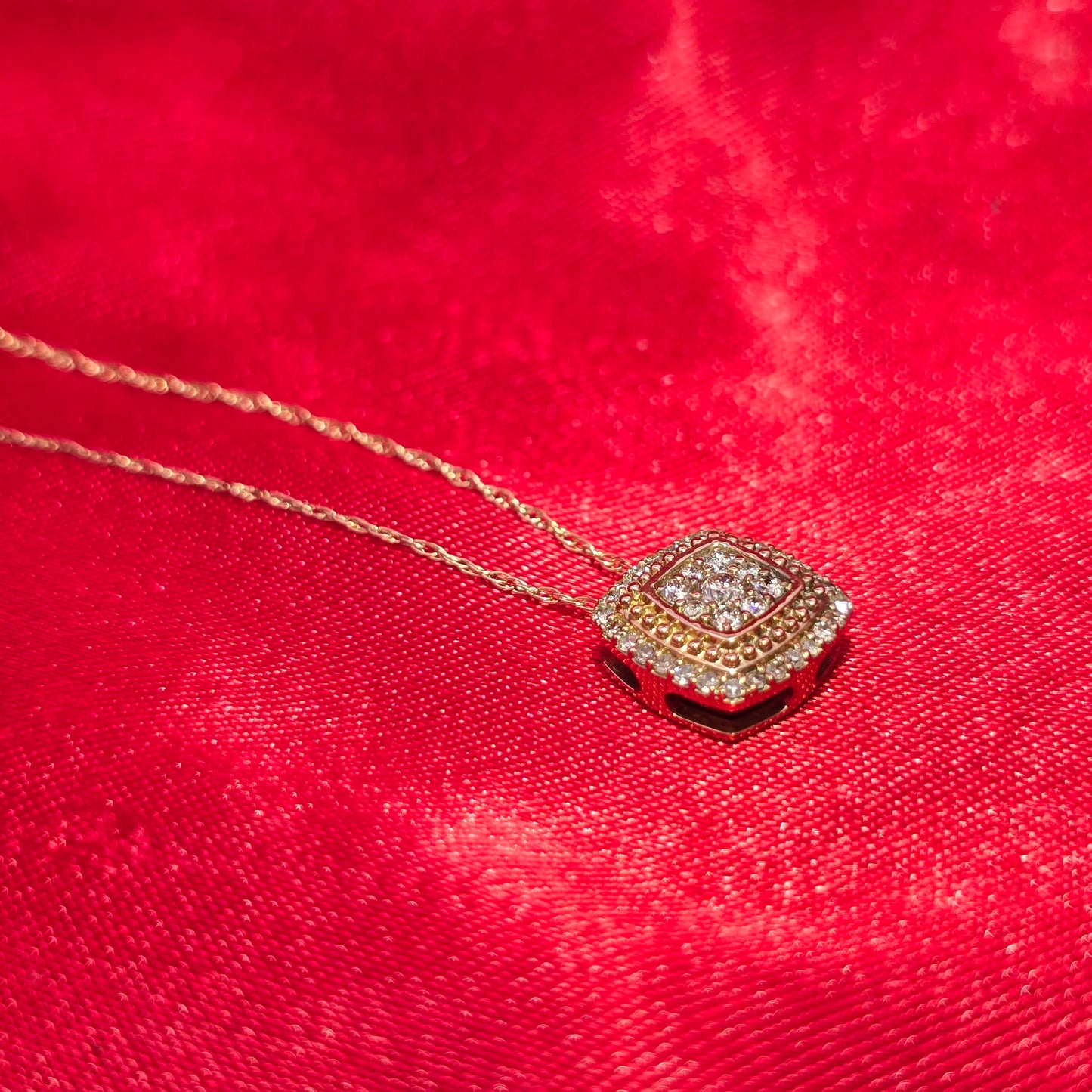 10K Yellow Gold Diamond Square Necklace Set for Women | 0.50 CTW