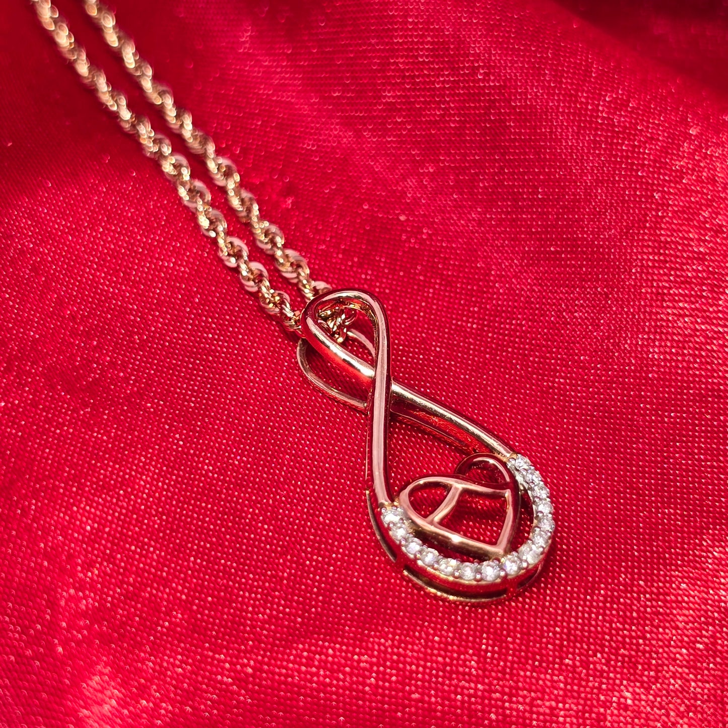10K Rose Gold Diamond Infinity Pendant Necklace for Women | 0.10 CTW