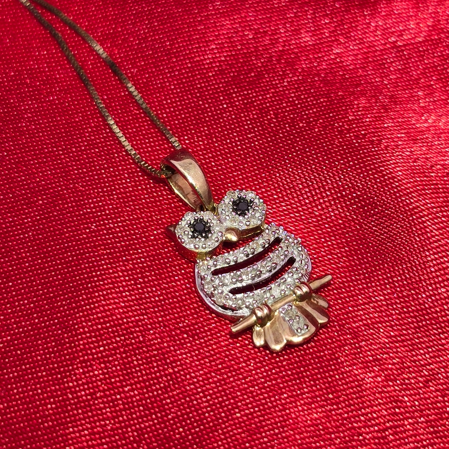 10K Yellow Gold Diamond Owl Pendant Necklace for Women | 1/6 CTW