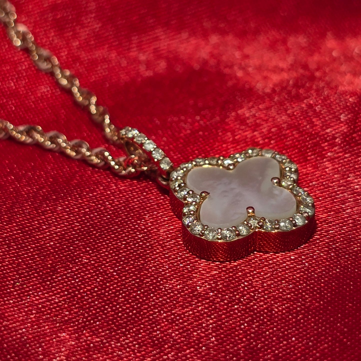 10K Rose Gold Diamond Clover Pendant With Rope Chain | 0.40 CTW