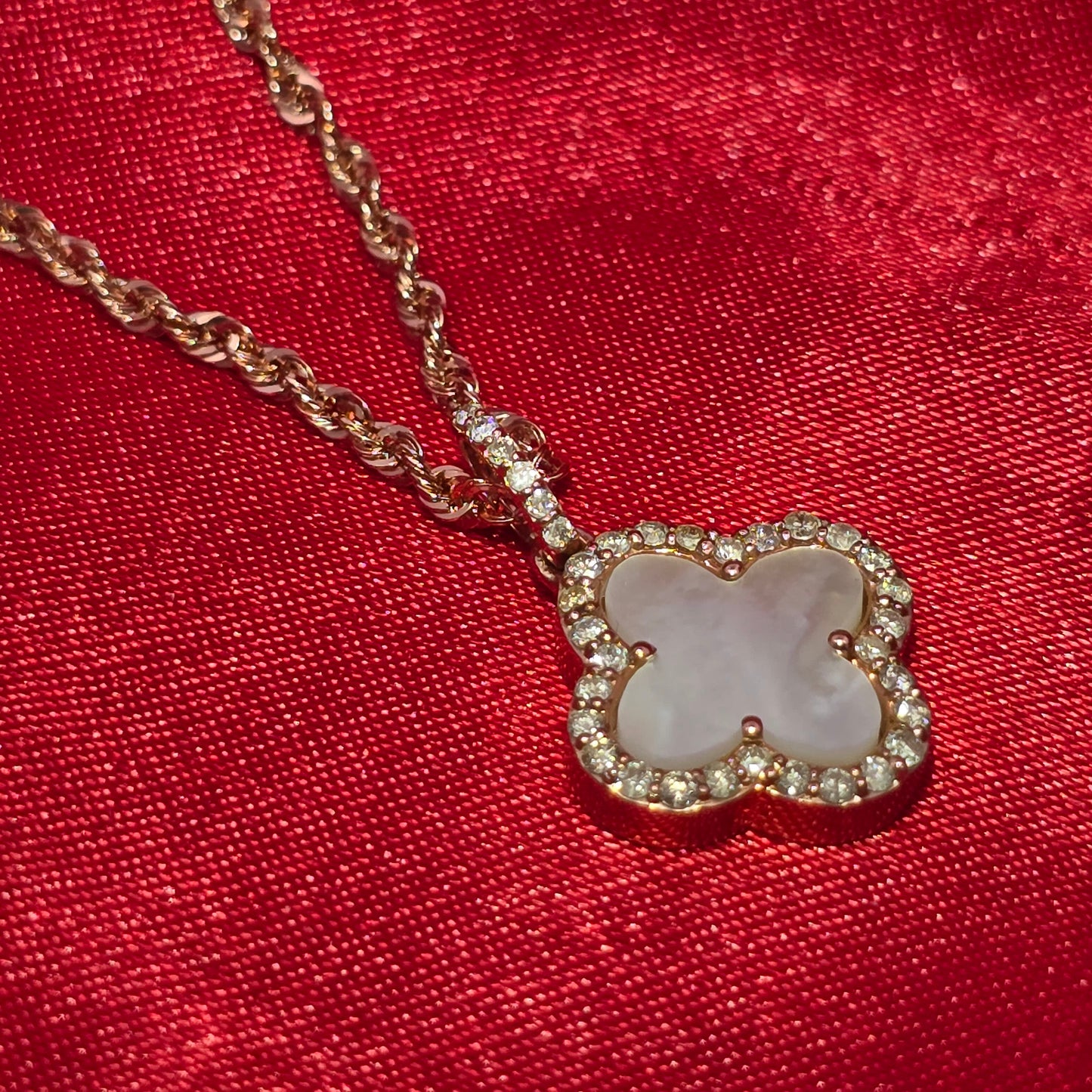 10K Rose Gold Diamond Clover Pendant With Rope Chain | 0.40 CTW