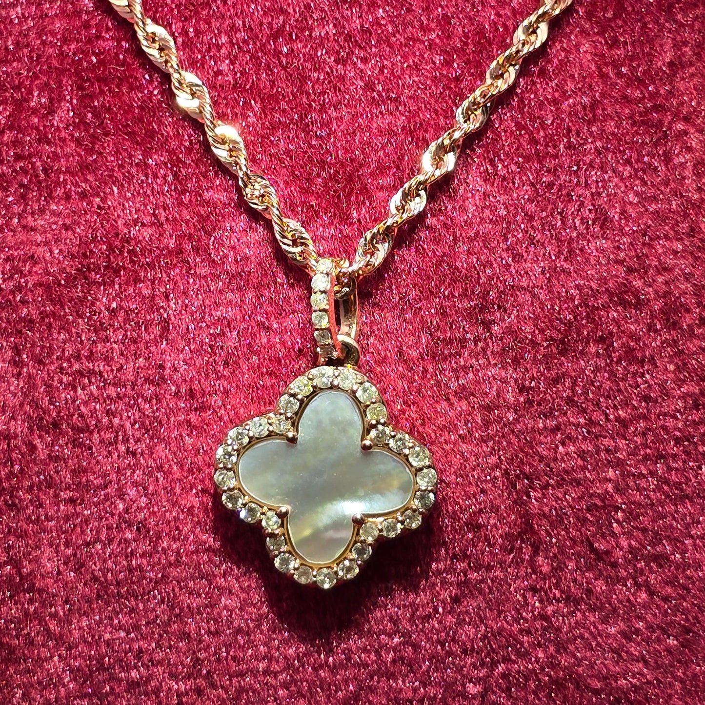 10K Rose Gold Diamond Clover Pendant With Rope Chain | 0.40 CTW