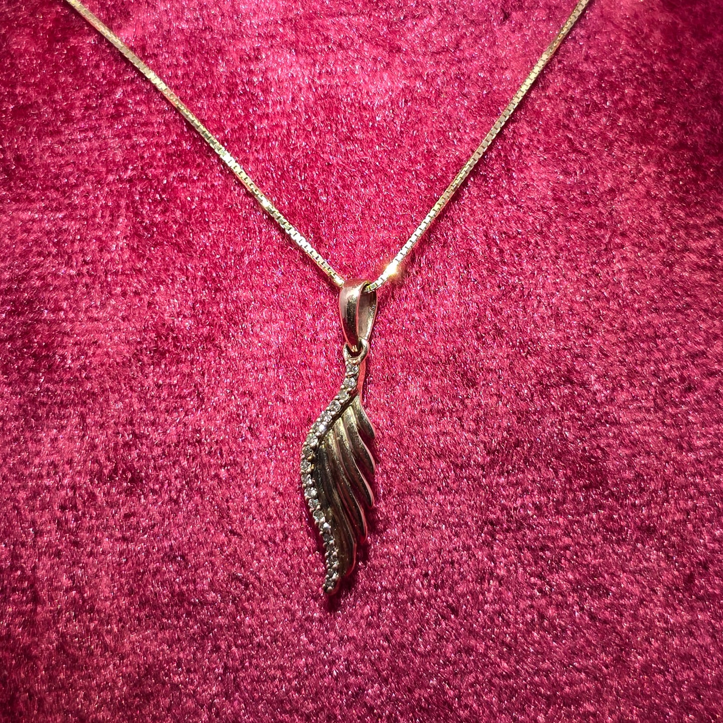 10K Yellow Gold Diamond Angel Wing Pendant Necklace for Women | 0.10 CTW