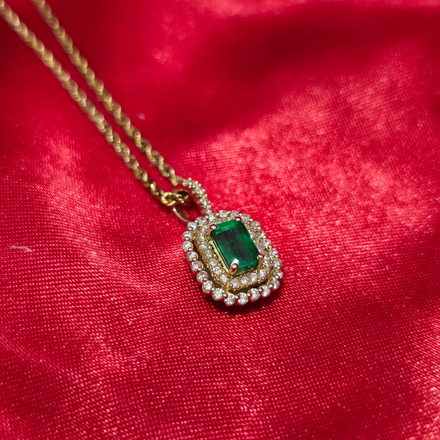 14K Yellow Gold Diamond Emerald Pendant Necklace for Women | 1/3 CTW