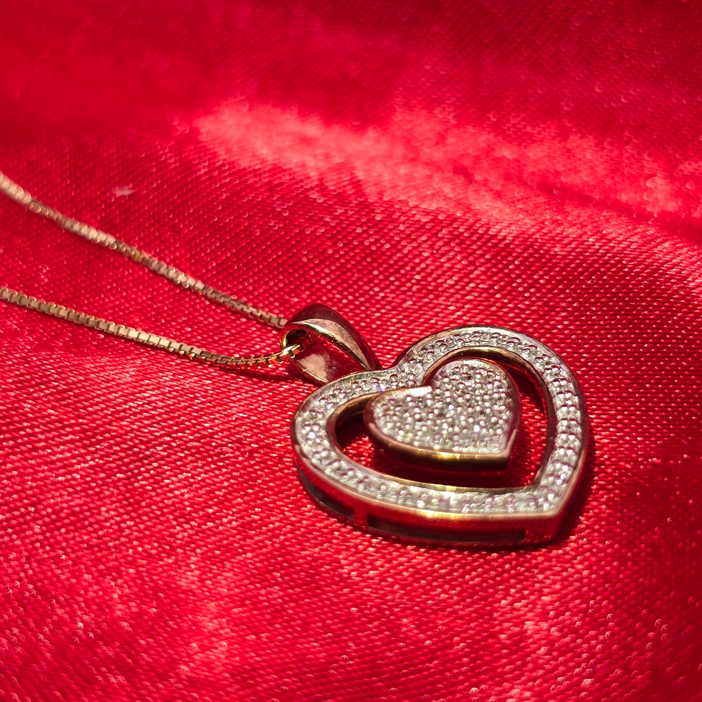 10K Yellow Gold Diamond Double Heart Pendant With Box Chain | 0.20 CTW