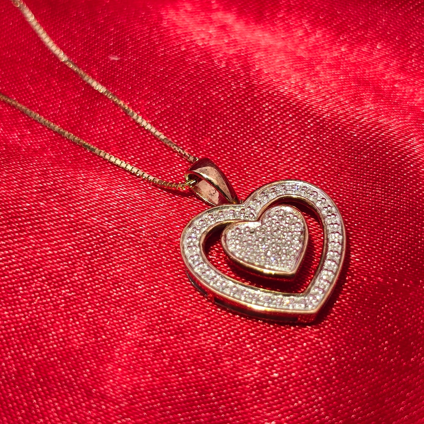 10K Yellow Gold Diamond Double Heart Pendant With Box Chain | 0.20 CTW