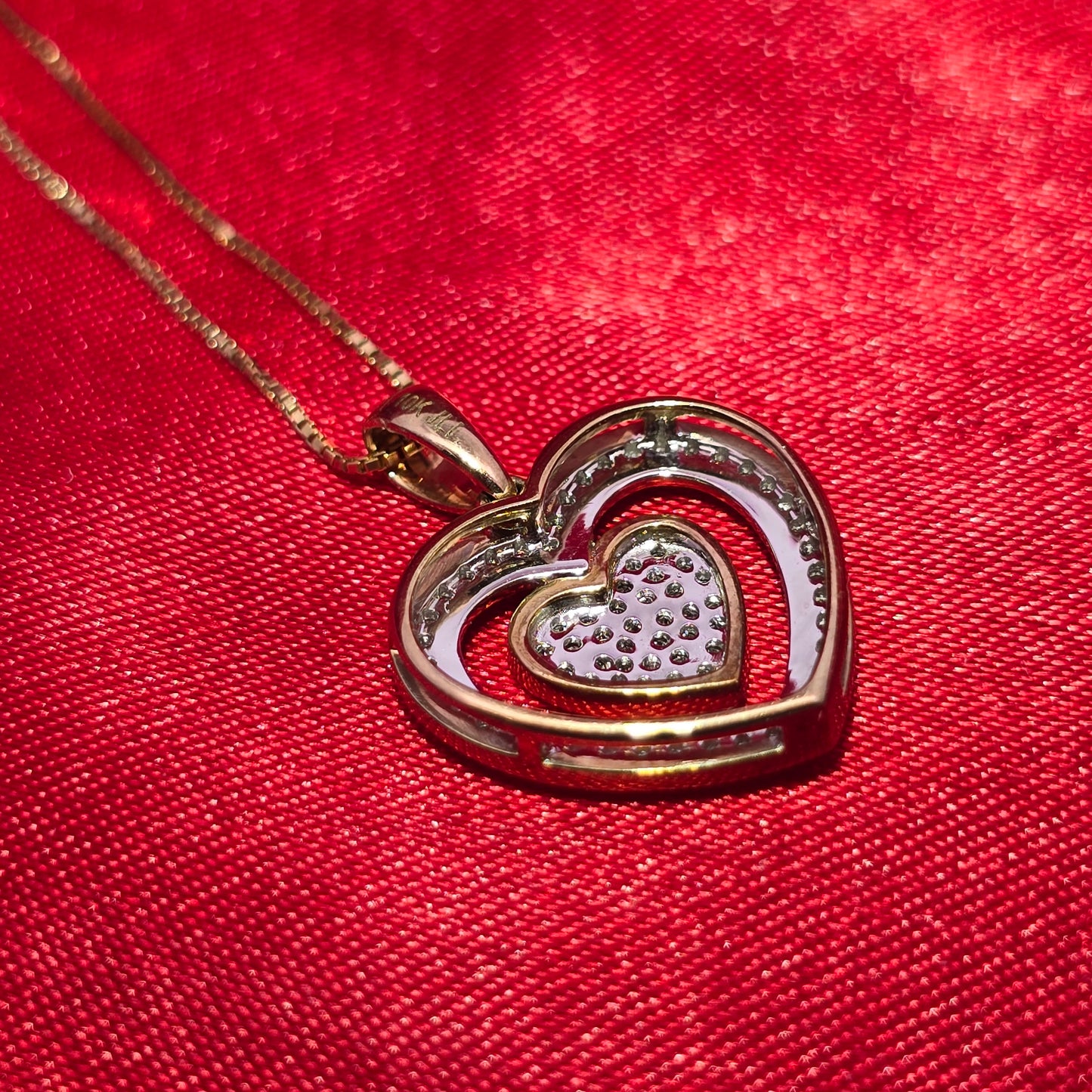 10K Yellow Gold Diamond Double Heart Pendant With Box Chain | 0.20 CTW