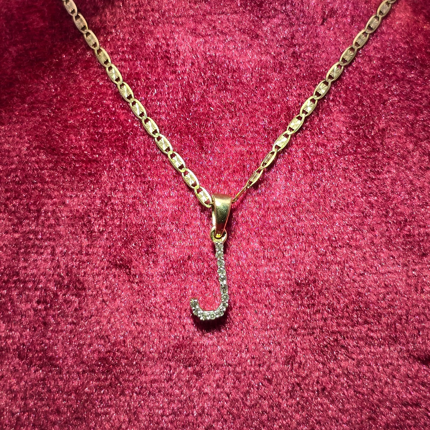 10K Yellow Gold Diamond "J" Initial Pendant With Link Chain | 1/2 CTW