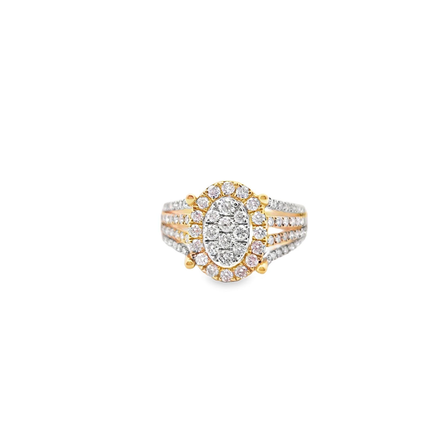 10k Yellow Oval Shape TwoTone Gold Womens Diamond Ring 0.96 ctw