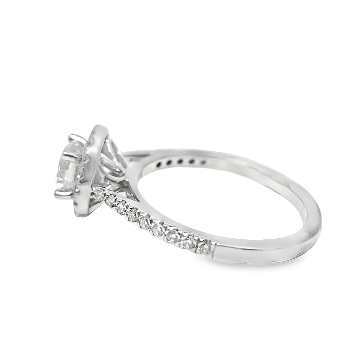 14k White Gold Diamond Halo Set Engagement Ring with Round Solitaire Center 1.06 ctw