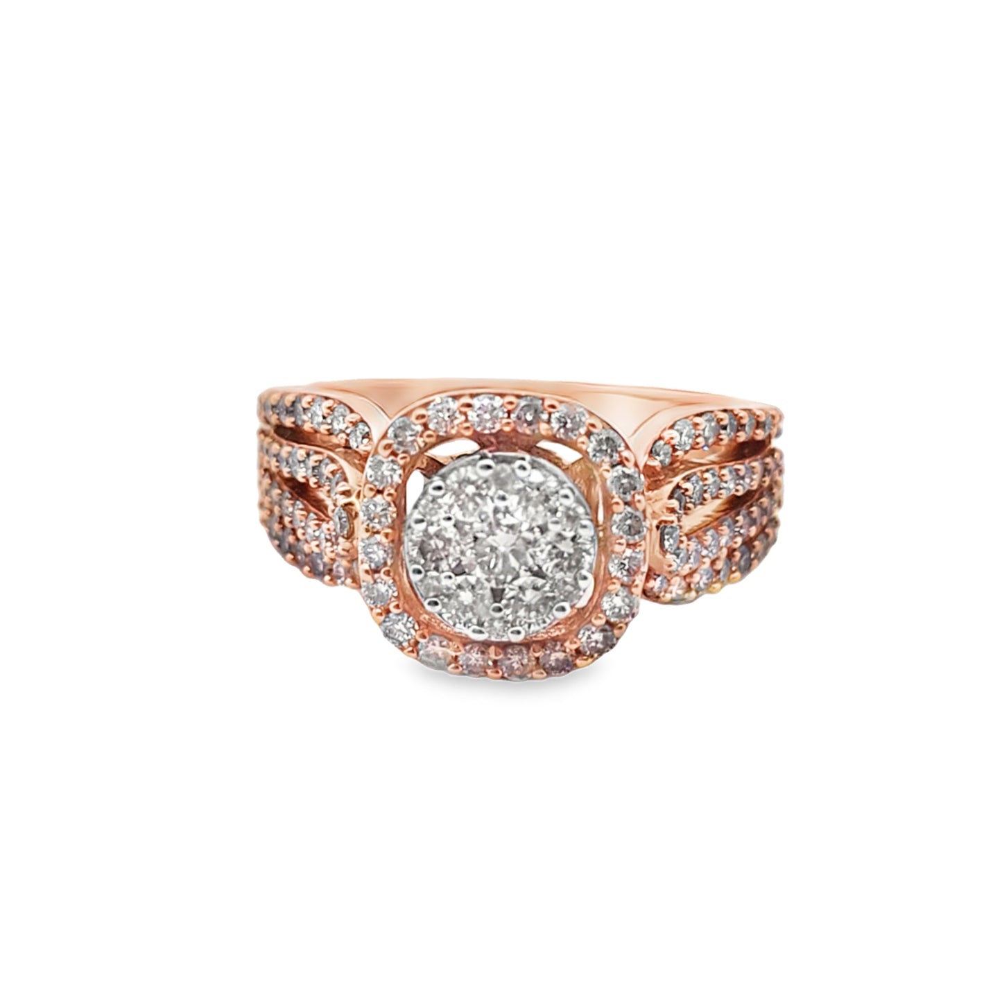 18k Rose Gold Cushion Diamond Ring with Round Diamonds 1.40 ctw