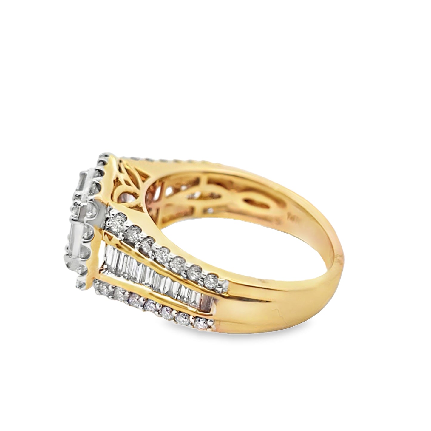 14k Two Tone Gold Baguette Diamond Square Cut Ring 1.48 ctw
