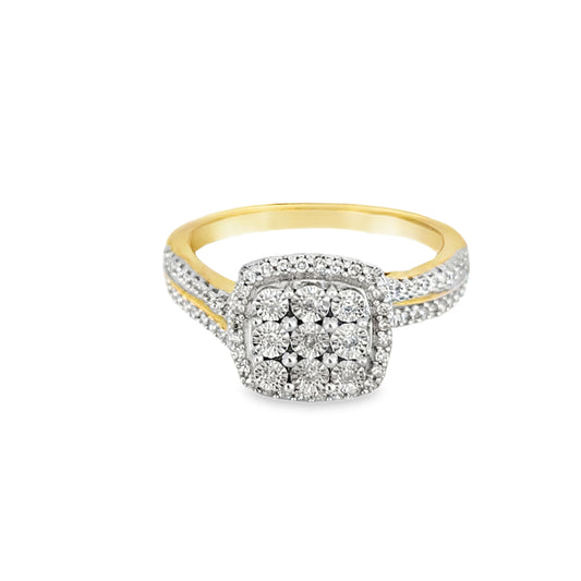 10K Yellow Gold Diamond Square Shape Cluster Ring 0.25 ctw