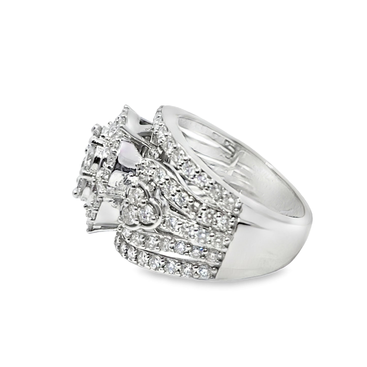 14K White Gold Diamond Flower Cluster Ring 2.95 ctw | Round Brilliant Diamonds – Jewelry Palace Lithonia GA