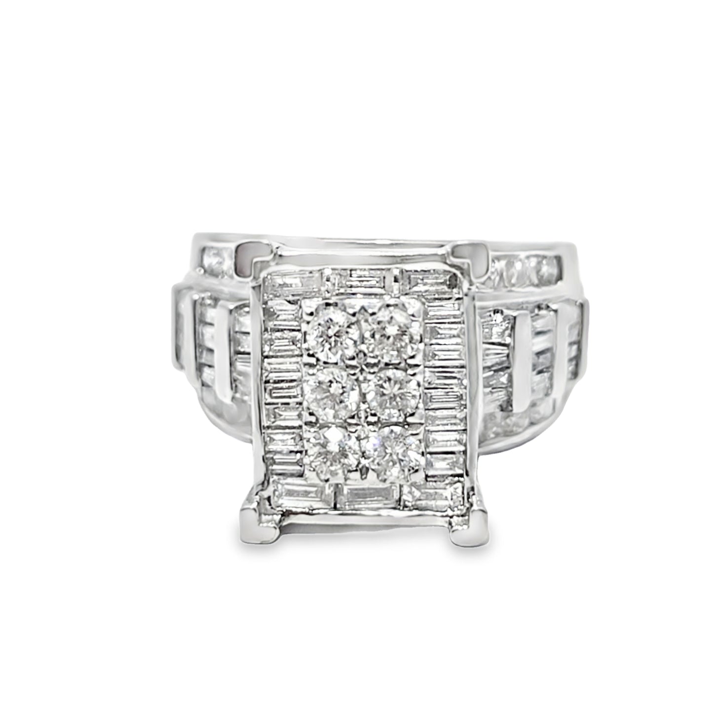10K White Gold Square Diamond Cinderella Ring 1.90 ctw | Baguette & Round Cut Statement Ring – Jewelry Palace Lithonia GA