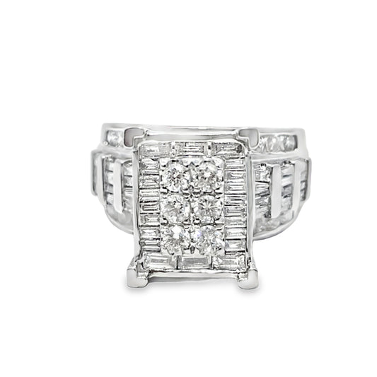10K White Gold Square Diamond Cinderella Ring 1.90 ctw | Baguette & Round Cut Statement Ring – Jewelry Palace Lithonia GA