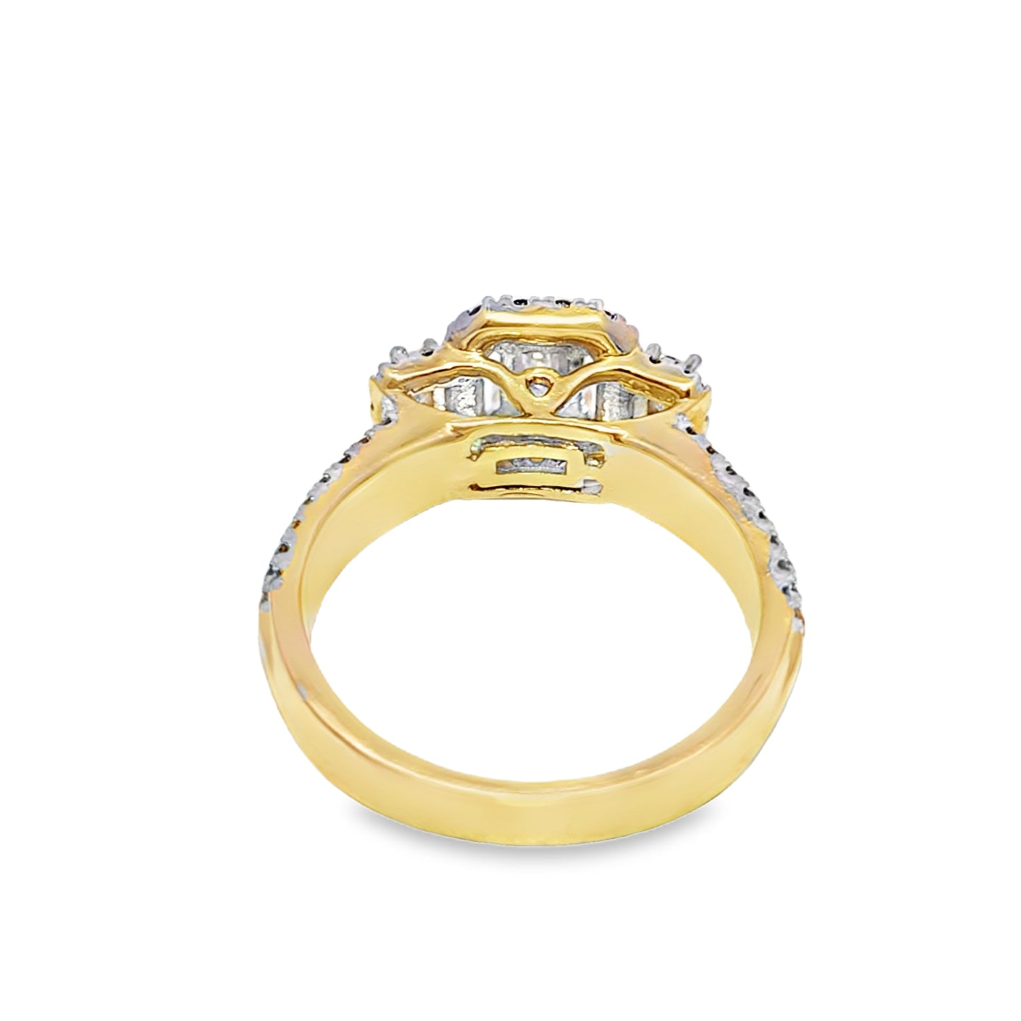 14K Yellow Gold Emerald Cut Diamond Halo Engagement Ring 1.48 ctw | Elegant Bridal Set – Jewelry Palace Lithonia GA