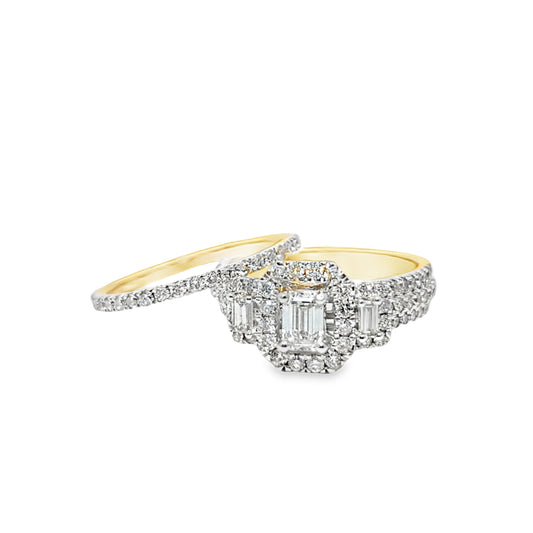 14K Yellow Gold Emerald Cut Diamond Halo Engagement Ring 1.48 ctw | Elegant Bridal Set – Jewelry Palace Lithonia GA