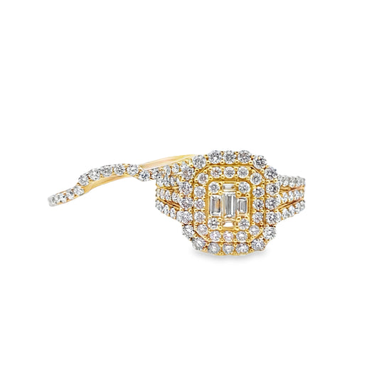 14K Yellow Gold Baguette Cluster Diamond Halo Ring 1.55 ctw | Luxurious Bridal & Fashion Jewelry – Jewelry Palace Lithonia GA