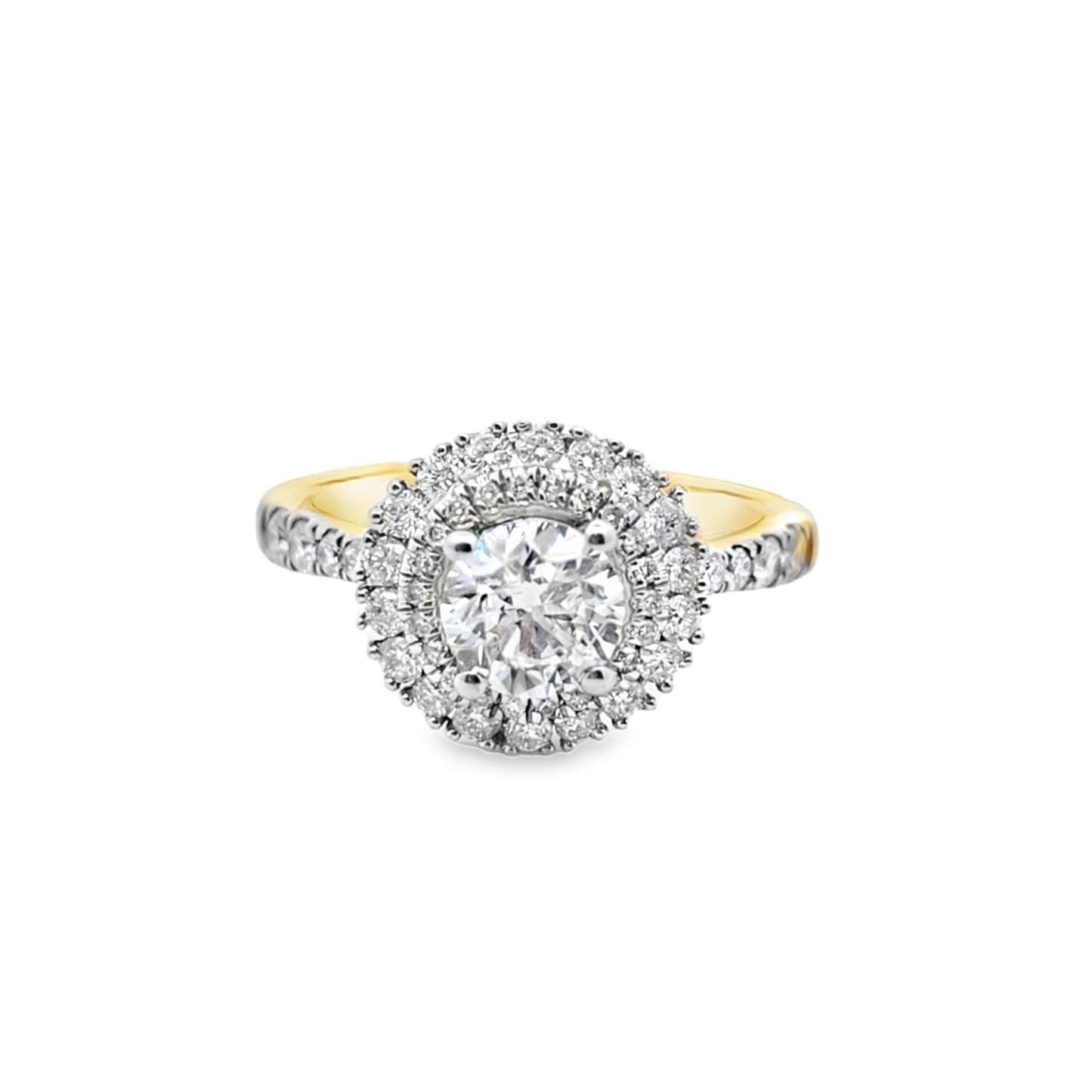 14K Yellow Gold Round Cut Diamond Double Halo Engagement Ring 1.75 CTW