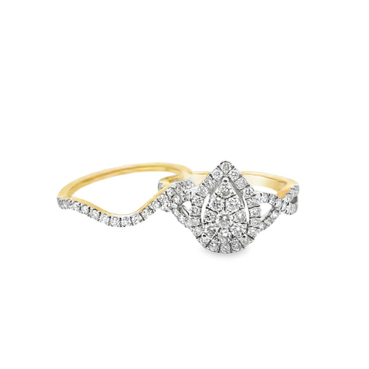 10K Yellow Gold Pear Cut Diamond Bridal Ring Set 1.00 CTW