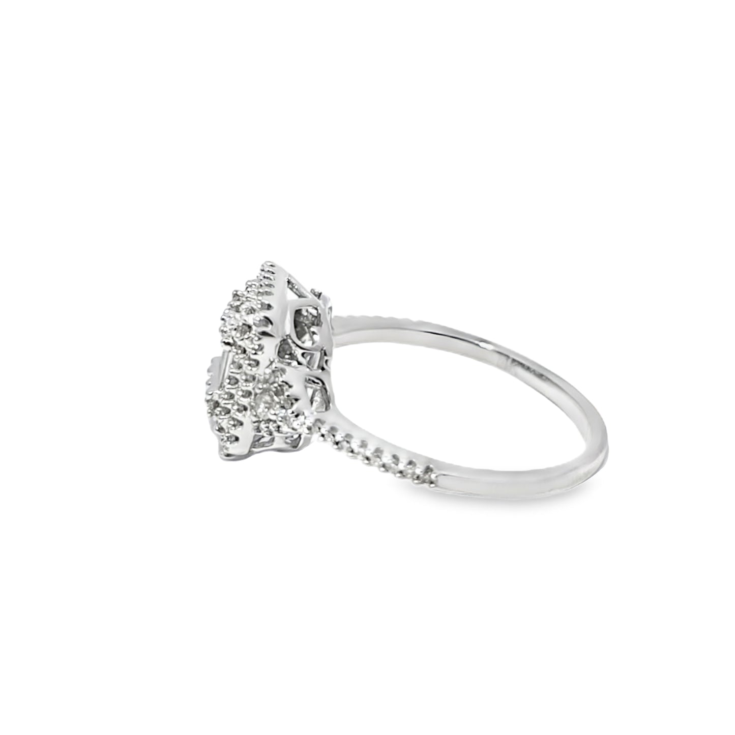 14K White Gold Diamond Square Cut Cluster Ring 0.49 ctw | Baguette & Round Halo Design – Jewelry Palace