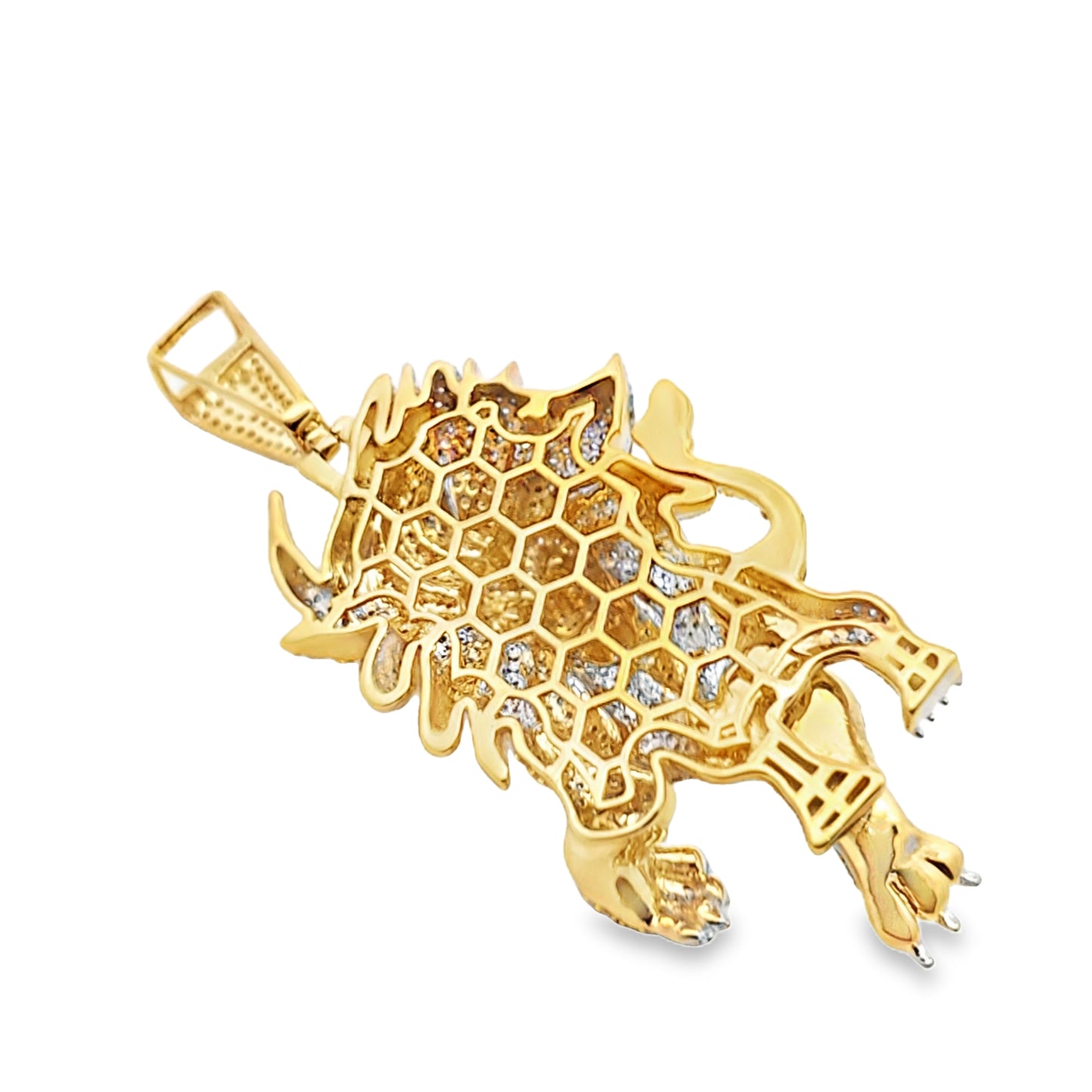 10K Yellow Gold Diamond Lion Pendant 2.30 ctw | Iced Out Round Brilliant Pendant for Men – Jewelry Palace