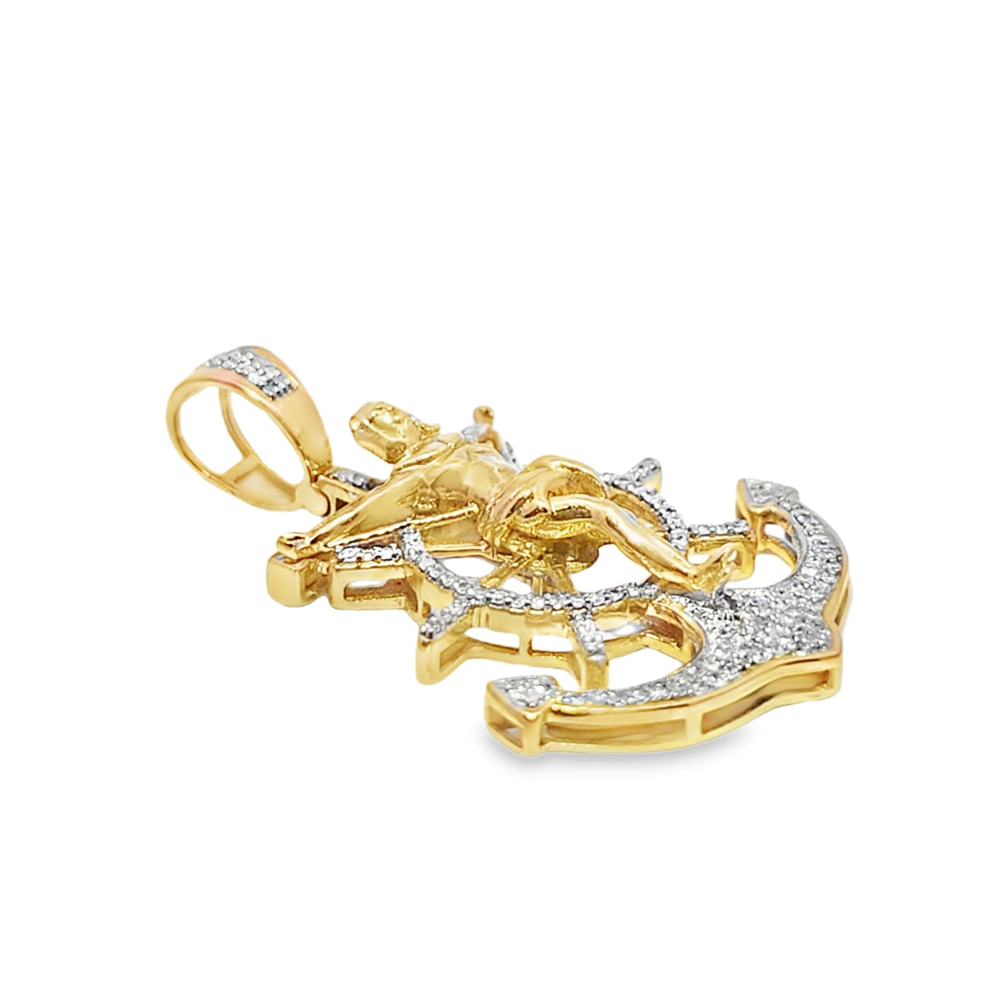 10K Yellow Gold Diamond Anchor Pendant 0.75 ctw | Nautical & Faith-Inspired Iced Out Pendant – Jewelry Palace