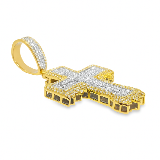 10K Yellow Gold Diamond Cross Pendant with Round Brilliant Cut Diamonds 1.35 ctw