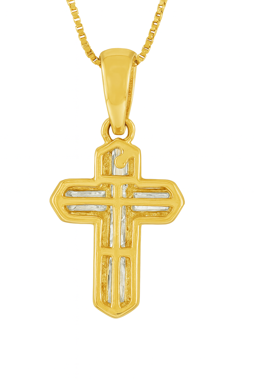 10K Yellow Gold Diamond Cross Pendant Baguette & Round Accents 0.38 CTW